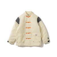 BaLuoShang中国风2020冬季棉衣男青年宽松复古盘扣工装棉袄立领拼色保暖棉服棉衣