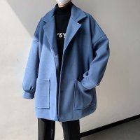 BaLuoShang港风毛呢大衣男潮韩版宽松复古冬季保暖中长款呢子外套西装领夹克毛呢大衣