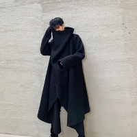 BaLuoShang秋冬暗黑山本风复古毛呢大衣个性不规则宽松中长款风衣潮男外套毛呢大衣