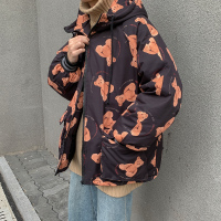 BaLuoShang小熊棉衣男冬季宽松百搭加厚连帽棉袄潮牌港风卡通印花棉服外套潮棉衣