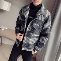BaLuoShang2020新款秋冬季格子风衣男短款韩版宽松帅气毛呢大衣男士呢子外套毛呢大衣
