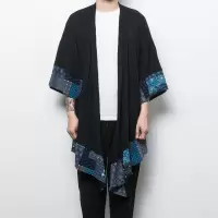 BaLuoShang中国风男装薄外套秋民族服装复古长衫中式唐装棉麻汉服男古风披风风衣