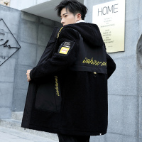 BaLuoShang外套男秋冬季中长款加绒加厚潮牌棉衣青少年潮流羔毛绒男生棉服风衣