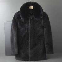 BaLuoShang中年男士毛呢外套短款仿貂绒呢大衣爸爸冬装加绒加厚保暖上衣爷爷风衣