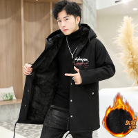 BaLuoShang棉服男韩版潮流冬季青少年棉袄加绒加厚外套高中生棉衣中长款袄子风衣