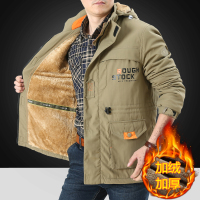 BaLuoShang冬季加绒加厚棉衣男士多口袋工装中长款中年休闲户外外套冲锋衣服风衣