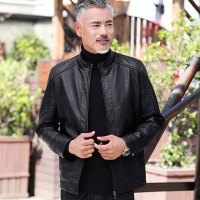 BaLuoShang爸爸皮衣外套春秋冬季40中年男士PU皮夹克男装50岁60中老年人秋装风衣