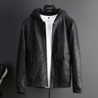 BaLuoShang古鼎修身连帽皮衣2020秋冬新款韩版潮流夹克男士帅气春秋男装外套风衣