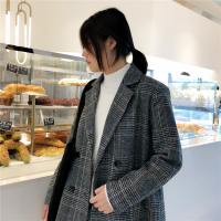 BaLuoShang秋冬新款男士呢子大衣外套韩版修身短款情侣双排扣千鸟格子风衣潮风衣