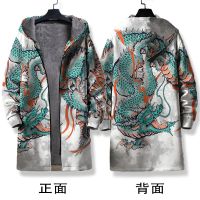 BaLuoShang轻漫物语国潮中国风龙袍外套冬季加绒风衣加厚古风大衣龙图腾男士风衣