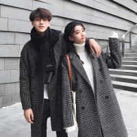 BaLuoShang秋冬季千鸟格大学生休闲大衣男女韩版中长款宽松风衣情侣装外套潮风衣