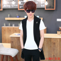 BaLuoShang青少年男装修身中长款西装马甲男士春秋季薄无袖风衣外套坎肩背心风衣
