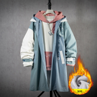 BaLuoShang日系猫咪休闲风衣男2020秋冬保暖宽松加绒加厚帅气中长款韩版外套风衣