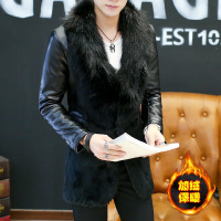 BaLuoShang冬季个性帅气加绒加厚中长款风衣男士韩版潮流修身型保暖皮草外套风衣