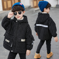 BaLuoShang男童反光格子外套秋冬装洋气新款儿童上衣男孩宽松加厚风衣潮风衣