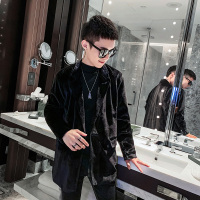 BaLuoShang潮牌风衣男韩版潮流帅气中长款毛呢外套2020春秋季新款仿貂皮大衣风衣