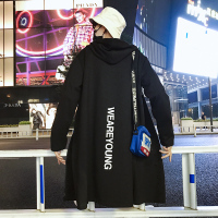 BaLuoShang风衣男士中长款韩版潮流宽松印花连帽外套2020秋冬季薄款装大衣男风衣