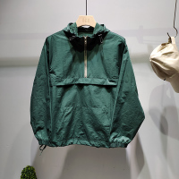 BaLuoShang秋冬日系单层半拉链套头夹克男文艺青年冲锋衣带帽潮流户外防风衣风衣