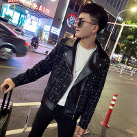 BaLuoShang精神小伙皮夹克男2020秋冬季韩版潮流机能千鸟格外套潮牌短款风衣风衣