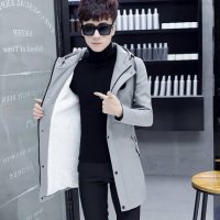 BaLuoShang秋冬风衣男中长款潮流帅气有帽子痞帅褂子男外套男士修身休闲大衣风衣