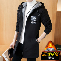 BaLuoShang加绒风衣男士外套夹克中长款连帽棉衣加厚大衣韩版潮流袄子秋冬装风衣