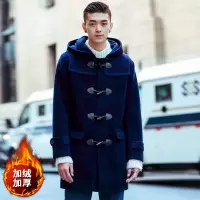 BaLuoShang秋冬季复古牛角扣呢子大衣中长款韩版学生毛呢风衣男青年宽松外套风衣