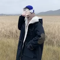 BaLuoShang多口袋羔毛外套男棉衣冬季加厚棉服中长款韩版潮流棉袄棉衣