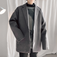 BaLuoShang短款毛呢大衣男韩版宽松休闲百搭翻领风衣港风纯色加厚秋冬款外套毛呢大衣