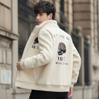 BaLuoShang男士羔绒休闲外套冬季一体颗粒绒棉袄大衣仿皮草翻领夹克衫毛呢大衣