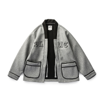 BaLuoShang冬季日系vibe风穿搭男装潮流复古着开衫日式道服毛呢短款大衣外套毛呢大衣