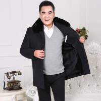 BaLuoShang中老年男装毛呢大衣爸爸加厚外套爷爷加绒棉衣中年男士毛领长风衣毛呢大衣