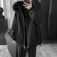 BaLuoShang大毛领棉服男加绒加厚保暖冬季棉袄韩版潮流宽松连帽棉袄山本外套棉衣