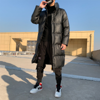 BaLuoShang冬季加厚长款棉服男学生帅气PU皮大衣外套加长保暖棉衣青年派克服棉衣