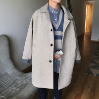 BaLuoShang秋冬季加厚风衣呢子外套男士潮牌百搭学生帅气宽松中长款毛呢大衣毛呢大衣