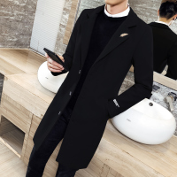 BaLuoShang毛呢大衣男士秋季长版外套新款冬季韩版修身中长款呢子黑风衣潮流毛呢大衣