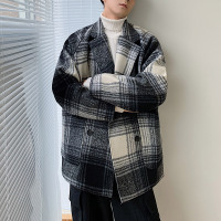 BaLuoShang方格子毛呢大衣男中长款大码呢子外套男装韩版潮流绅士风衣服秋冬毛呢大衣