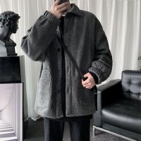 BaLuoShang冬季加绒加厚翻领夹克男韩版学院风毛呢大衣潮流帅气短款呢子外套毛呢大衣