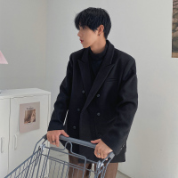 BaLuoShang冬季毛呢大衣加厚设计感高级垫肩小西装外套男韩版痞帅宽松西服男毛呢大衣