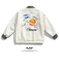 BaLuoShang自制秋潮牌棒球服PU皮夹克男刺绣拼接毛呢宽松嘻哈机车服外套毛呢大衣