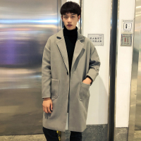 BaLuoShang冬季风衣男士帅气过膝潮流英伦风韩版中长款毛呢大衣垂感呢子外套毛呢大衣
