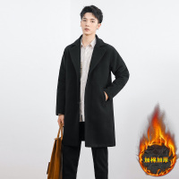 BaLuoShang秋冬季纯色简约毛呢大衣男中长款风衣加棉加厚外套西装领呢衣毛呢大衣