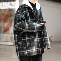 BaLuoShang格子线条港风衣中长款呢子外套男大码胖子青年潮流毛呢大衣秋冬款毛呢大衣