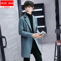 BaLuoShang男士风衣秋冬季修身韩版帅气潮流毛呢大衣中长款过膝呢子外套上衣毛呢大衣