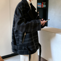 BaLuoShang炸街外套男港风bf痞帅潮流中长款格子风衣秋冬款oversize毛呢大衣毛呢大衣