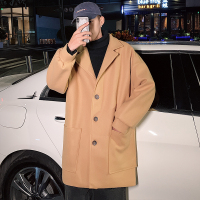 BaLuoShang木夕小子秋冬加绒毛呢大衣男中长款风衣林弯弯宽松呢子外套韩版潮毛呢大衣