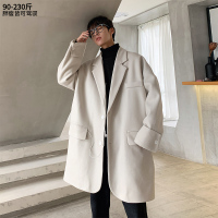 BaLuoShang毛呢大衣男中长款秋冬季加厚大码宽松潮流胖妮子外套男士帅气风衣毛呢大衣