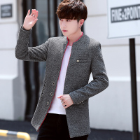 BaLuoShang秋冬男士立领中长款风衣青年加绒加厚毛呢大衣学生中山装呢子外套毛呢大衣