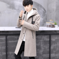 BaLuoShang呢子大衣男秋冬季加绒加厚中长款带帽风衣帅气过膝长款毛呢外套潮毛呢大衣