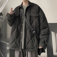 BaLuoShang男装2020冬季新款翻领休闲棉服外套男士韩版潮流格纹工装棉衣棉衣