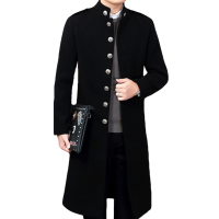 BaLuoShang秋冬男韩版风衣超长款立领呢子男士修身过膝加长款毛呢大衣男外套毛呢大衣